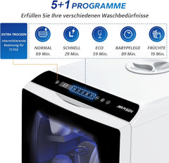 AIRMSEN Mini Geschirrspüler Tischgeschirrspüler mit 5+1 Programme 5L Wassertank, 2 Wege Wasserversorgung, Touch Control & LED-Display, Geeignet für Hausküchen, Wohnungen, Schlafsäle, Weiß & Schwarz