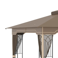 Outsunny Gartenpavillon 3,65 × 3 m mit Doppeldach & Moskitonetz – Braun/Beige