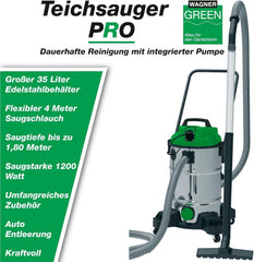 Wagner Green Teichsauger PRO VA | Non-Stop saugen | komplett Teichschlammsauger für die Reinigung für Gartenteich Schwimmteich Fischteich Pool und Haus