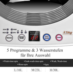 RELAX4LIFE Vollautomatische Waschmaschine 3,5 kg, Waschvollautomat mit Pump & Display, Toplader Miniwaschmaschine mit Schleuder & 6 Wasche-Modelle, 240W, für Camping & Wohnmobil, 43 x 43 x 75cm, Weiß