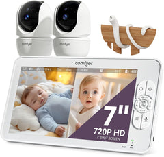 Comfyer Split-Screen Babyphone mit 2 Kameras, 7 HD 720P Video Babyphone ohne WLAN mit Halterung, IR-Nachtsicht Weitwinkelobjektiv Vox-Modus 2-Wege-Audio 960 Fuß Reichweite Videoüberwachungsgeräte