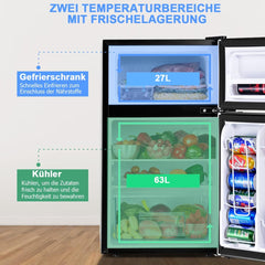 GOPLUS Kühlschrank mit Gefrierfach - Kühl Gefrierkombination / 90L Gesamtnutzinhalt, 27L Gefrierteil/Thermostat einstellbar/LED Innenbeleuchtung/Türanschlag wechselbar (Weiß)
