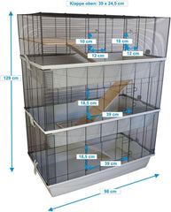 PETGARD Kleintier-Käfig Carlos Sky - XXL Hasen-Käfig - 3-stöckiges Nager-Haus - Hamsterkäfig mit Holzleitern - Mäusekäfig 98 x 52 x 129 cm