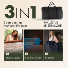 KUNU neues Baby-Beistellbett - Von Eltern für Eltern - Skandinavisches Design - Rollbar & Wiegefunktion - Höhenverstellbar - Babyoptimierte Matratze - inkl. Reisetasche