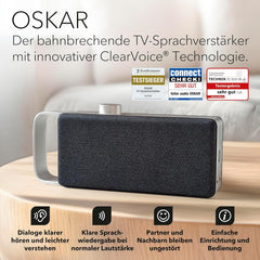 faller Oskar TV Lautsprecher/Soundbar mit Clear Voice (tragbar, kabellos, einfache Bedienung, Aluminiumgehäuse)