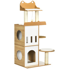 PawHut Kratzbaum Katzenmöbel mit Sisal-Kratzstämmen und Spielball Eiche Weiß