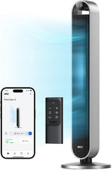 Dreo 25dB leiser Smart Turmventilator mit Sprachsteuerung, WiFi Alexa Ventilator, APP Steuerung, 120° Oszillierender Standventilator, 12 Geschwindigkeiten, 4 Modi, 12-Stund-Timer, Pilot Max S