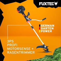 FUXTEC Profi Benzin Motorsense FX-PS162 – Profisense mit 62ccm, Faden und Komfort-Tragegurt – Rasentrimmer mit Antivibrationssystem – 2-Takt Freischneider Fadenspule