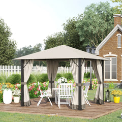 Outsunny Pavillon 3x3 m mit Seitenteilen & Belüftung Khaki