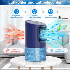 RenFox Klimagerte Mini Luftkühler, 5 in 1 Mobile Klimaanlage, Air Cooler Klimagert, Ventilator, Luftbefeuchter, 3 Geschwindigkeiten, 7 LED Luftkühler Klein für Zuhause und Büro