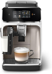 Philips 2300 Serie Vollautomatische Espressomaschine - 4 Getränke, modernes Farb-Touchscreen-Display, LatteGo-Milchsystem, SilentBrew, Keramikmahlwerk, AquaClean-Filter. Weißes Chrom (EP2333/40)