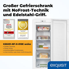 Exquisit Gefrierschrank NoFrost, Tiefkühlschrank groß, 161 Liter, Schnellgefrieren, Alarm-Funktion, GS5231-NF-H-040C weiss