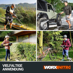 WORX Nitro 18V(20V MAX) Hydroshot Akku-Hochdruckreiniger WG633E.1, PowerShare, Terrassenreinigung und Autoreinigung, Max. 56 Bar, 220L/H, mit Zubehör, 4,0 Ah Akku & Ladegerät Orange & Schwarz