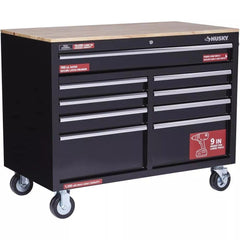 46 Zoll B x 24 Zoll T, tiefer Werkzeugkasten mit 9 Schubladen, glänzend schwarz, mobile Werkbank