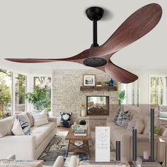 Biukis 152 cm Deckenventilator mit Fernbedienung, 6 Geschwindigkeitsstufen, reversibler DC-Motor für ganzjährige Nutzung, geeignet für Außenbereich, Garten, Wohnzimmer, Schlafzimmer – Walnuss