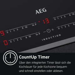 AEG Induktionskochfeld autark 60cm / 4 Zonen mit 2x Power-Funktion für schnelles Kochen / 9 Stufen / Edelstahlrahmen / Timer / Touch-Bedienung / Kindersicherung / Restwärmeanzeige / IKB6430AMB