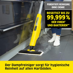 Krcher Dampfreiniger SC 3 Upright EasyFix, Aufheizzeit: 0,5 min., Flchenleistung: ca. 60 m, Tank: 0,5 l, Heizleistung: 1.600 W, mit Bodendüse, Bodentuch, Teppichgleiter, Entkalkungskartusche
