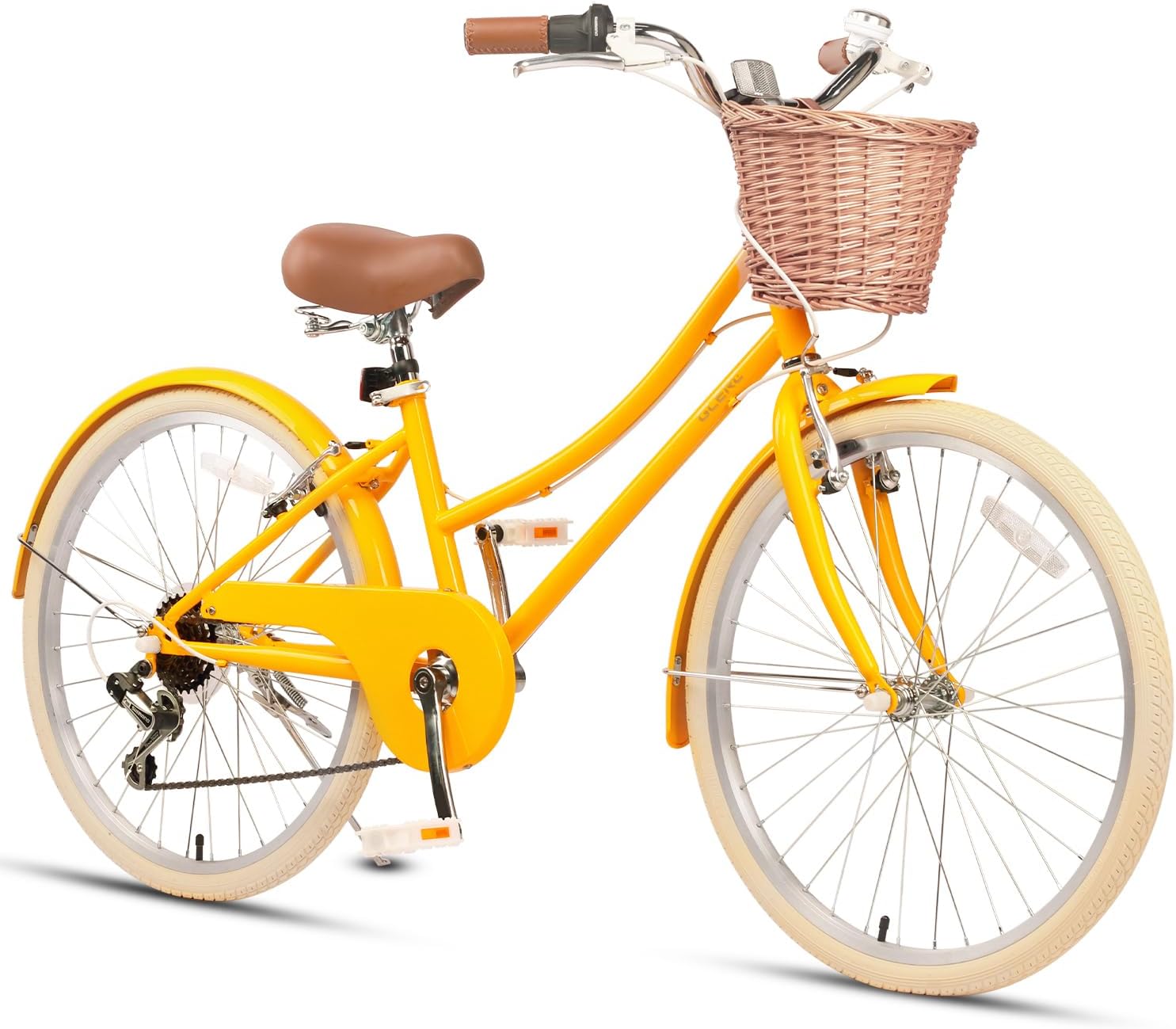 Glerc Missy 20 24 26 Zoll Mädchen City 6-Gang Hybrid Cruiser Fahrrad mit Weidenkorb für Jugend über 6-Jahre alt, mehrere Farben