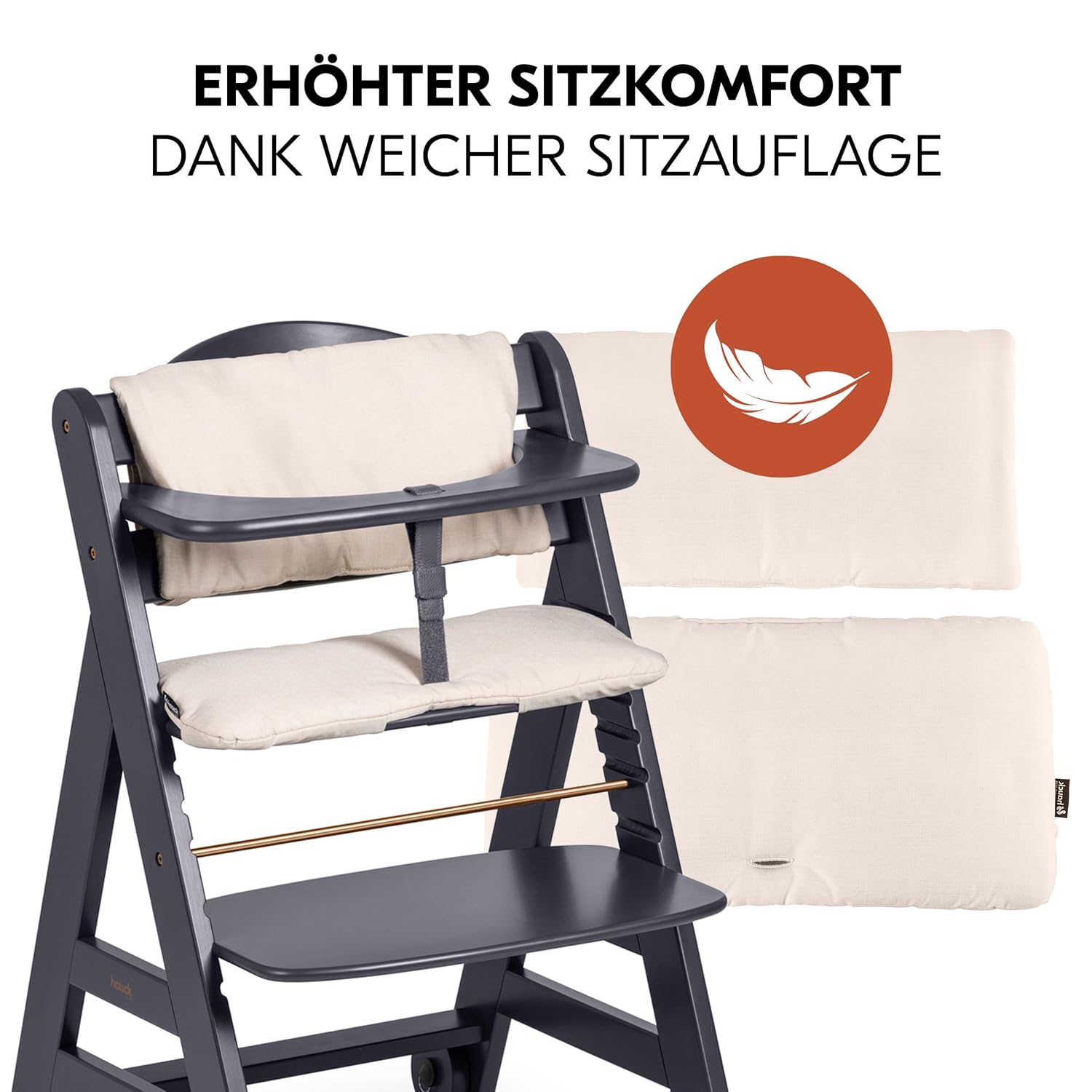 hauck Hochstuhl Beta+ Newborn Set Premium Dark Grey - Babyhochstuhl Set ab Geburt mit Neugeborenen Aufsatz Bouncer, Sitzpolster und Essbrett - Dark Grey