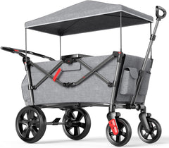 EVER ADVANCED Bollerwagen für 2 Kinder Faltbar mit Dach, Kinderwagen 2x5 Punkt Sicherheitsgurt mit Wickelrucksack, Bollerwagen mit Sitz, Handwagen Transportwagen, Ziehen & Schieben, Fußbremse