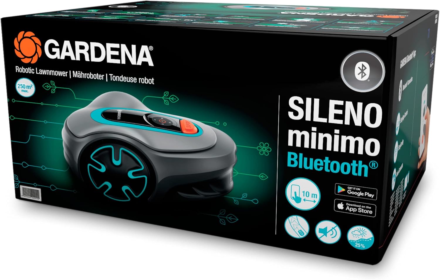Gardena Mähroboter SILENO minimo 250 m²: intelligenter Rasenmäher mit optimaler Konnektivität, mit Gardena Bluetooth App programmierbar, DE-Version (15201-20)