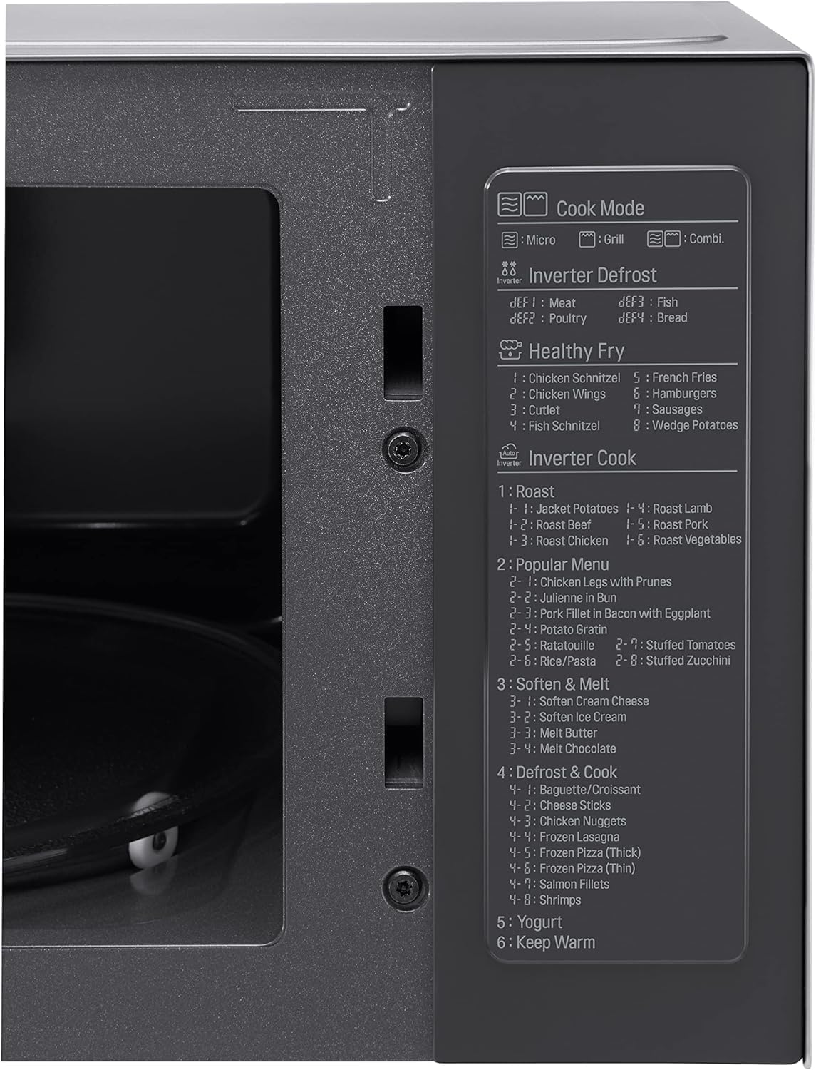 LG MS2595CIS Mikrowelle mit Smart Inverter Technologie, 25 Liter Kapazität, 1000 W, Automatikprogramme, einstellbare Leistungsstufen und EasyClean-Funktion, Silber