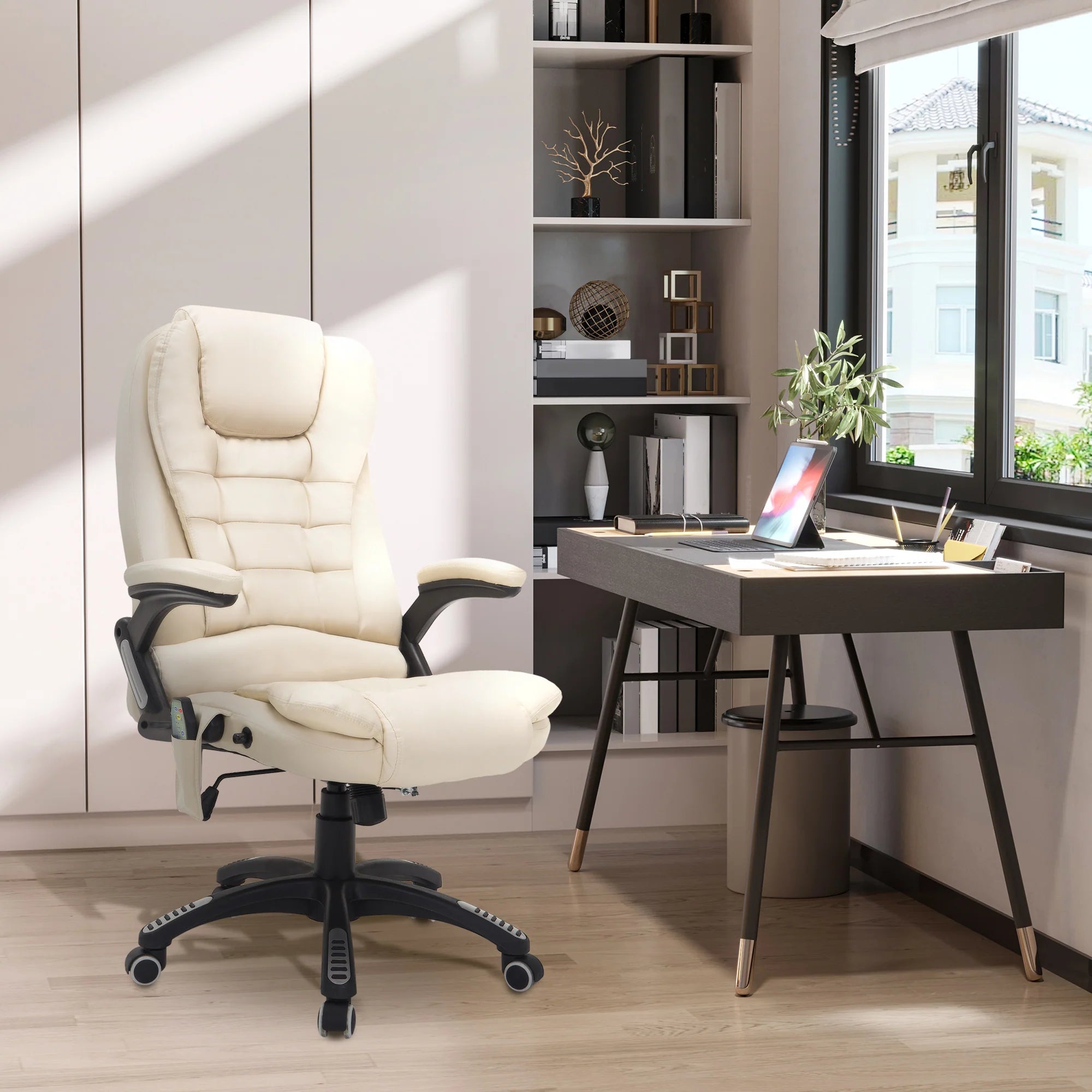 HOMCOM Bürostuhl Chefsessel Massagefunktion höhenverstellbar cremeweiß