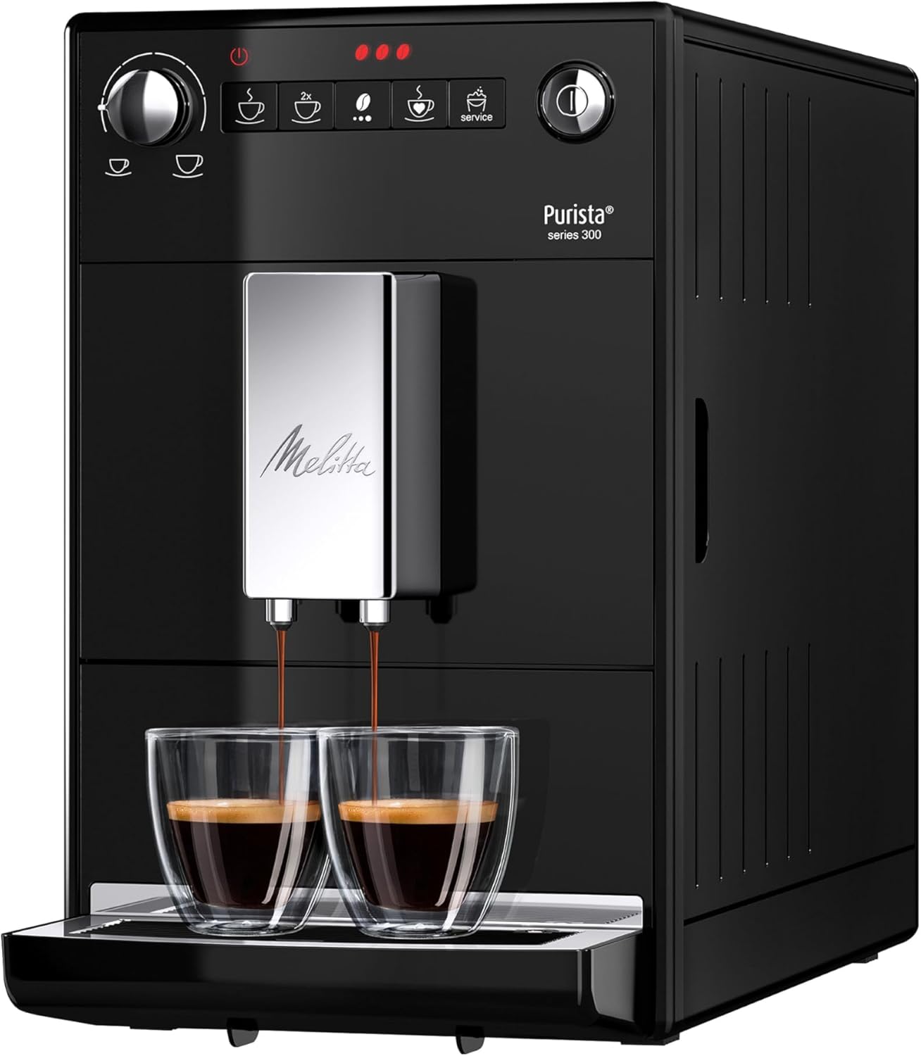 Melitta Purista - Kaffeevollautomat mit Lieblingskaffee-Funktion, Kaffeemaschine mit Mahlwerk und 3-stufig einstellbarer Kaffeestärke, für Kaffee und Espresso, schwarz
