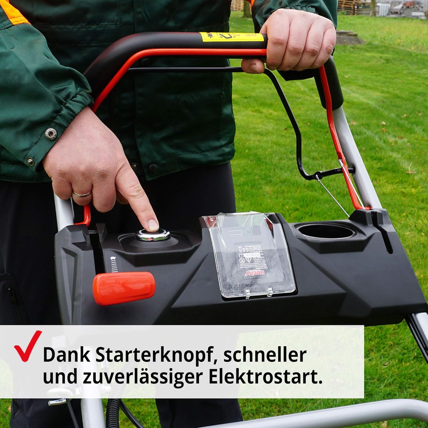 HECHT 5-IN-1 Benzin Rasenmäher – leistungsstarker 4 Takt Eco Motor 4,4 kW (6,0 PS) – Elektrostart – 53 cm Schnittbreite – 75 l Fangkorb – Radantrieb – patentierte Räder – Mulchmäher