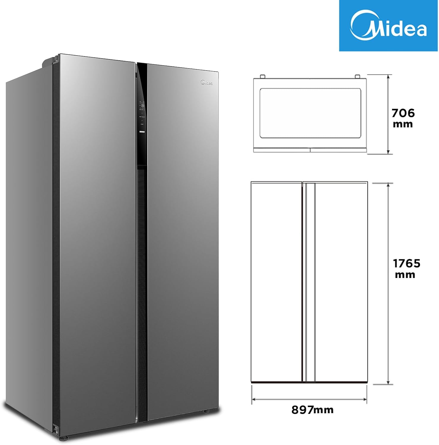 Midea KS-DDX 6.32 WT Side-by-Side Kühl-/Gefrierkombination/ 178,8 cm Hhe/ 254 kWh/Jahr/No Frost/Dual Inverter Compressor/mit 3in1 Wasser-/Eisspender und Wassertank, Dark Inox