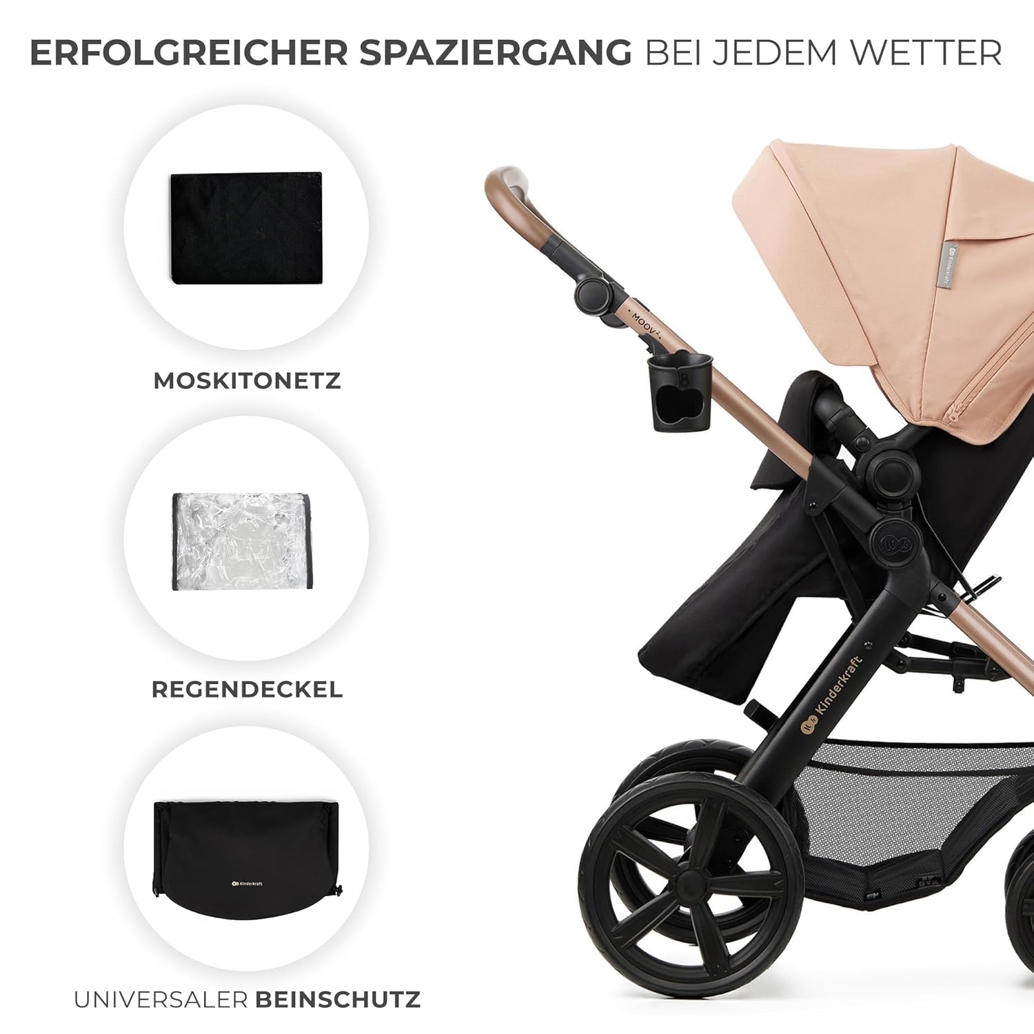 Kinderkraft MOOV2 AIR Kinderwagen 3 in 1 Kinderwagenset bis 26 kg mit Kindersitz I-SIZE 40-75 cm, Buggy Funktion, Liegeposition verstellbar, Große ausziehbare Verdeck, Aufblasbare Räder, Schwarz
