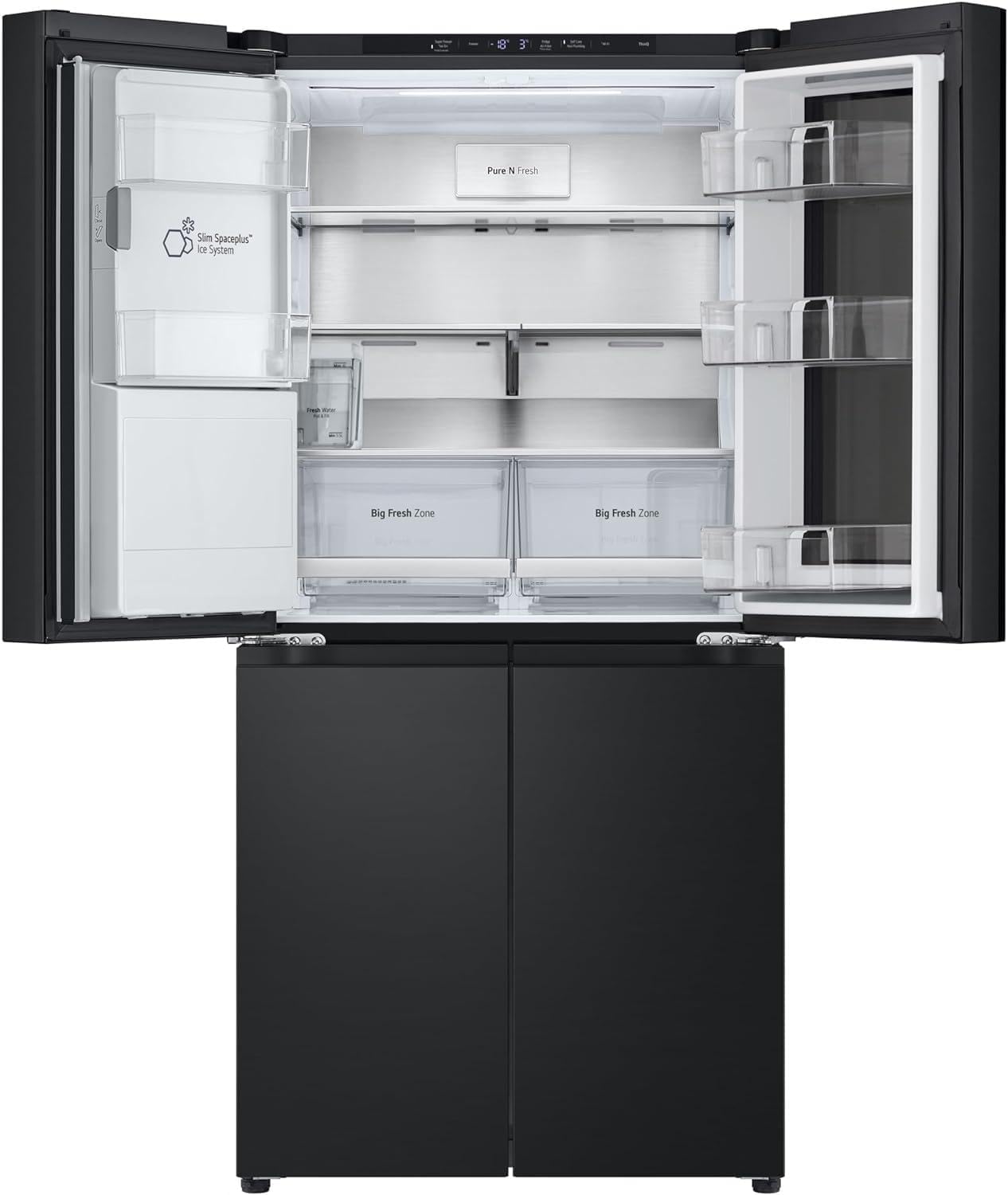 LG GMG861EPAE InstaView SLIM Multi-Door, Klasse E, 508 L, Kühlschrank mit Gefrierfach, Eis-, Crushed Ice- Wasserspender mit UVnano, Total NoFrost, Smart Inverter Kompressor, Wi-Fi, Farbe Matte Black