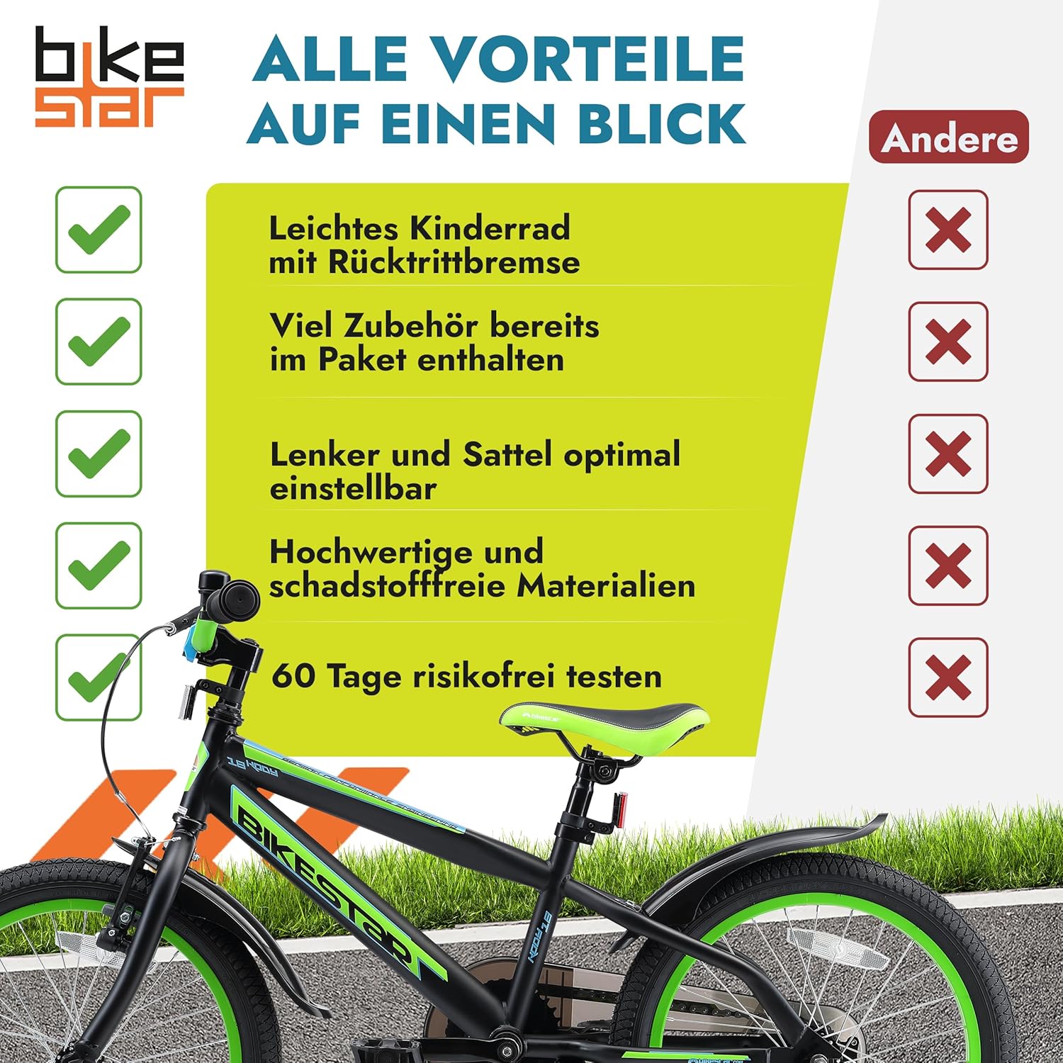 BIKESTAR Kinderfahrrad 18 Zoll für Mädchen und Jungen ab 5 Jahre | Kinderrad Urban Jungle | Fahrrad für Kinder | Risikofrei Testen