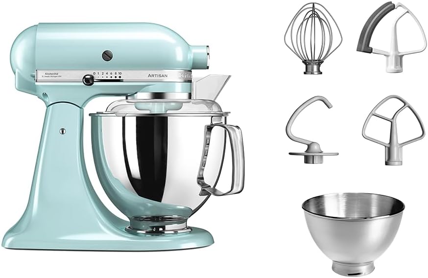 KitchenAid Küchenmaschine I Artisan I Kippbarem Food Processor I Teigknetmaschine mit 5 Zubehör | 2 Schüsseln aus Edelstahl | 4.8 L | Pistaccio