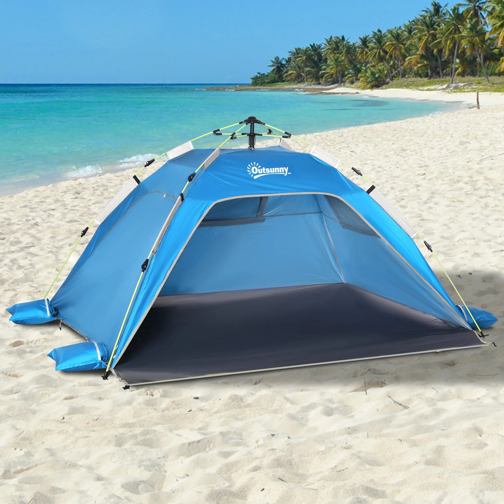 Outsunny Strandmuschel Pop-up 2 Personen mit Fenstern Himmelblau