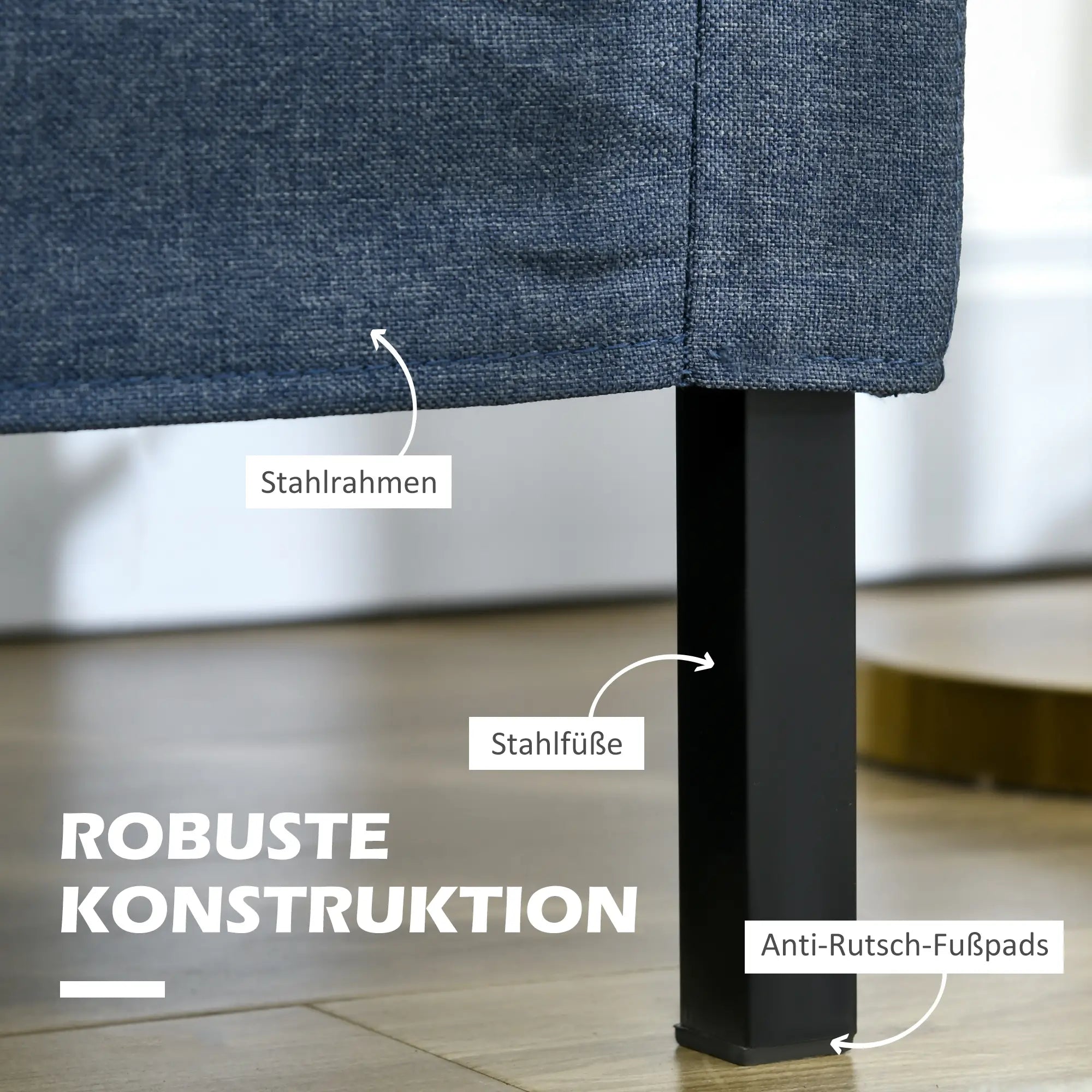 HOMCOM 2-Sitzer Sofa mit Leinenoptik & Stahlbeinen, Dunkelblau