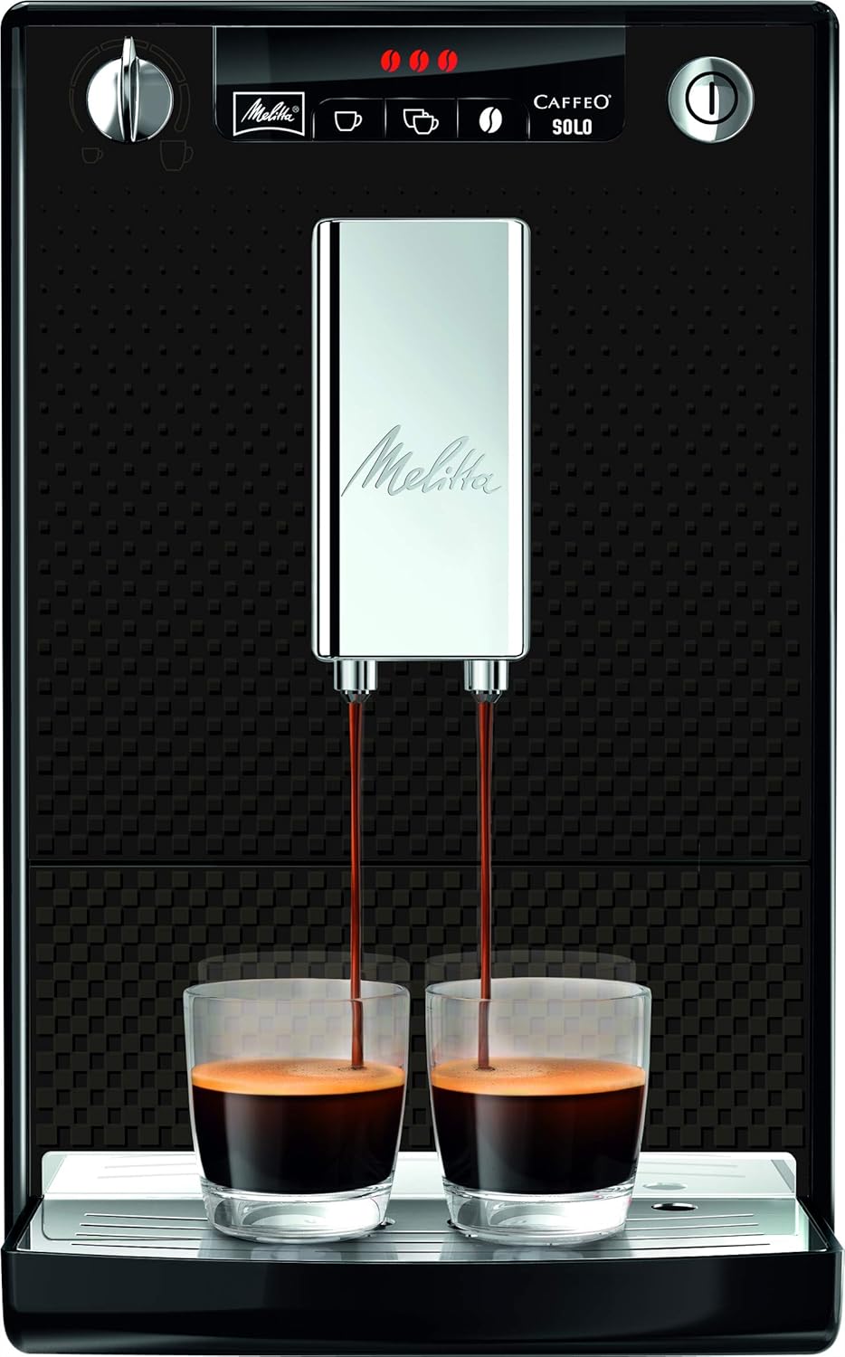Melitta Solo - Kaffeevollautomat mit höhenverstellbarem Auslauf, kleine Kaffeemaschine mit abnehmbarem Wassertank, für z. B. Espresso oder Café Crème, silber