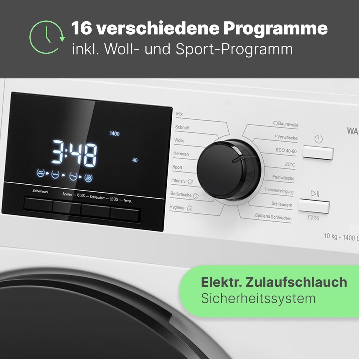 Bomann® Waschmaschine 10kg | max. 1400 U/min | 10 Jahre Motor-Garantie | effizienter, leiser & langlebiger Invertermotor | 15 Programme | Endzeitvorwahl | LED-Display | Washing Machine WA 7110