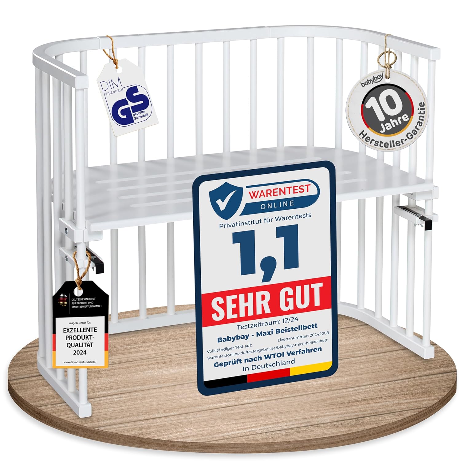 babybay Original Beistellbett aus massivem Buchenholz / kompakt & verwandelbar / Kinderbett Höhe stufenlos verstellbar & umweltfreundlich / mitwachsendes Babybett (weiß lackiert) / inkl. Matratze