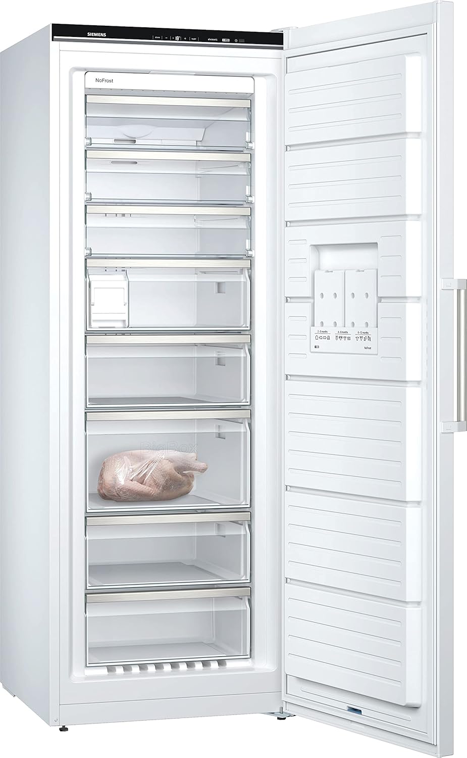 Siemens GS54NAWCV iQ500 Gefrierschrank, 176 x 70 cm, 327 L, noFrost nie wieder abtauen, bigBox Platz für großes Gefriergut, varioZone flexible Glas-und Schubladen, Weiß