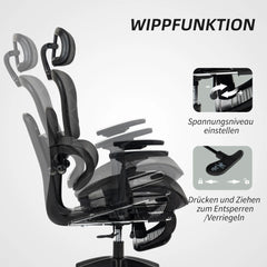 HOMCOM Bürostuhl ergonomisch verstellbar mit Liegefunktion