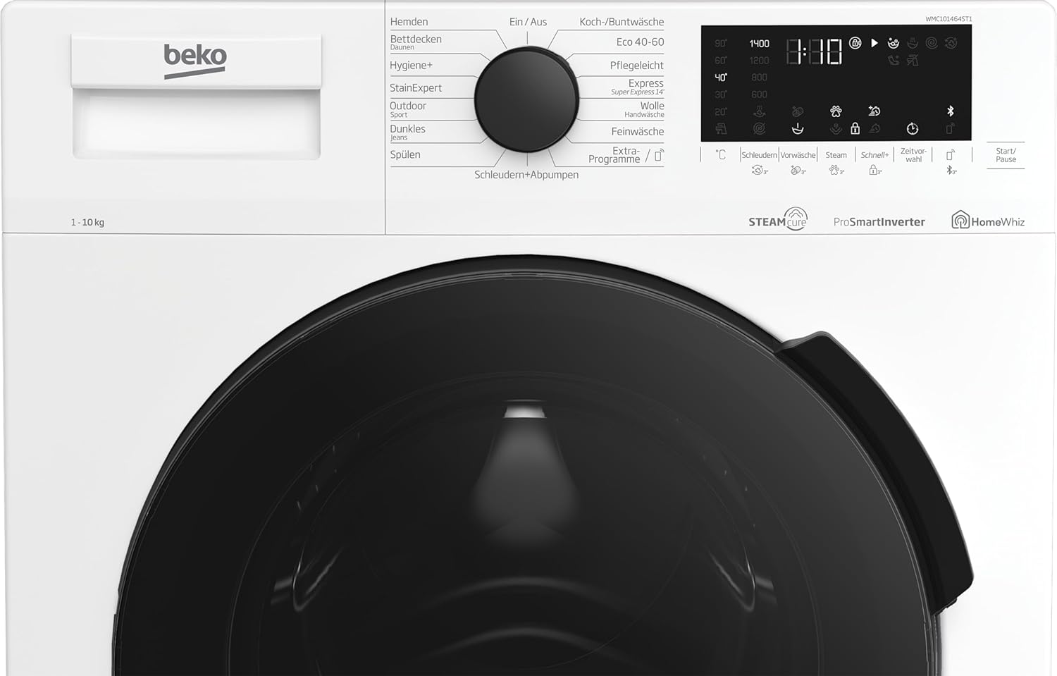 Beko WMC91464ST1 b300 Waschvollautomat, Waschmaschine, 9 kg, Bluetooth, ProSmart Inverter Motor, Dampffunktion, Pet Hair Removal, Watersafe+, Weiß
