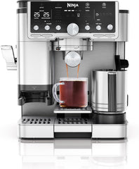 Ninja Luxe Essential 2-in-1-Kaffeemaschine mit Mahlwerk und Aufschäumer für Latte, Cappuccino & Espresso, einfache Handhabung, 2 Voreinstellungen zum Aufschäumen, Silber, ES501EU