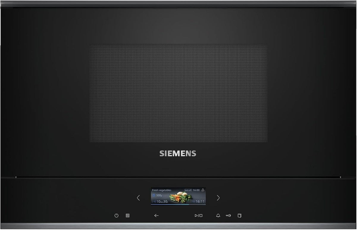Siemens BF722R1B1 iQ700 Einbau-Mikrowelle, Schwarz, cookControl7 - Automatikprogramme, humidClean Plus - Innenraumreinigung, cookControl Plus - für beste Ergebnisse, TFT-Full-Touchdisplay