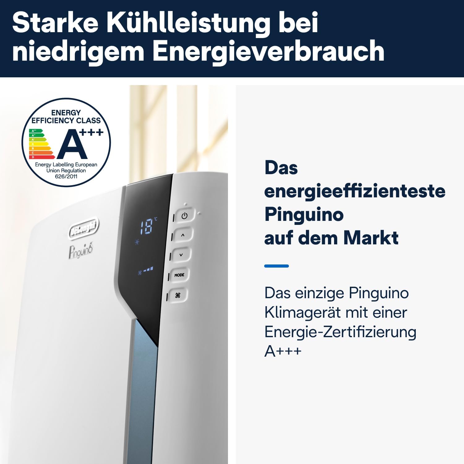 De'Longhi Pinguino PAC EL112 CST WiFi, Mobile Klimaanlage mit MyEcoRealFeel-Technologie für Räume bis zu 110 m³,11.000 BTU/h, 2,9 kW, 63 dB, Entfeuchtungsfunktion, A+, App- und Sprachsteuerung, Weiß