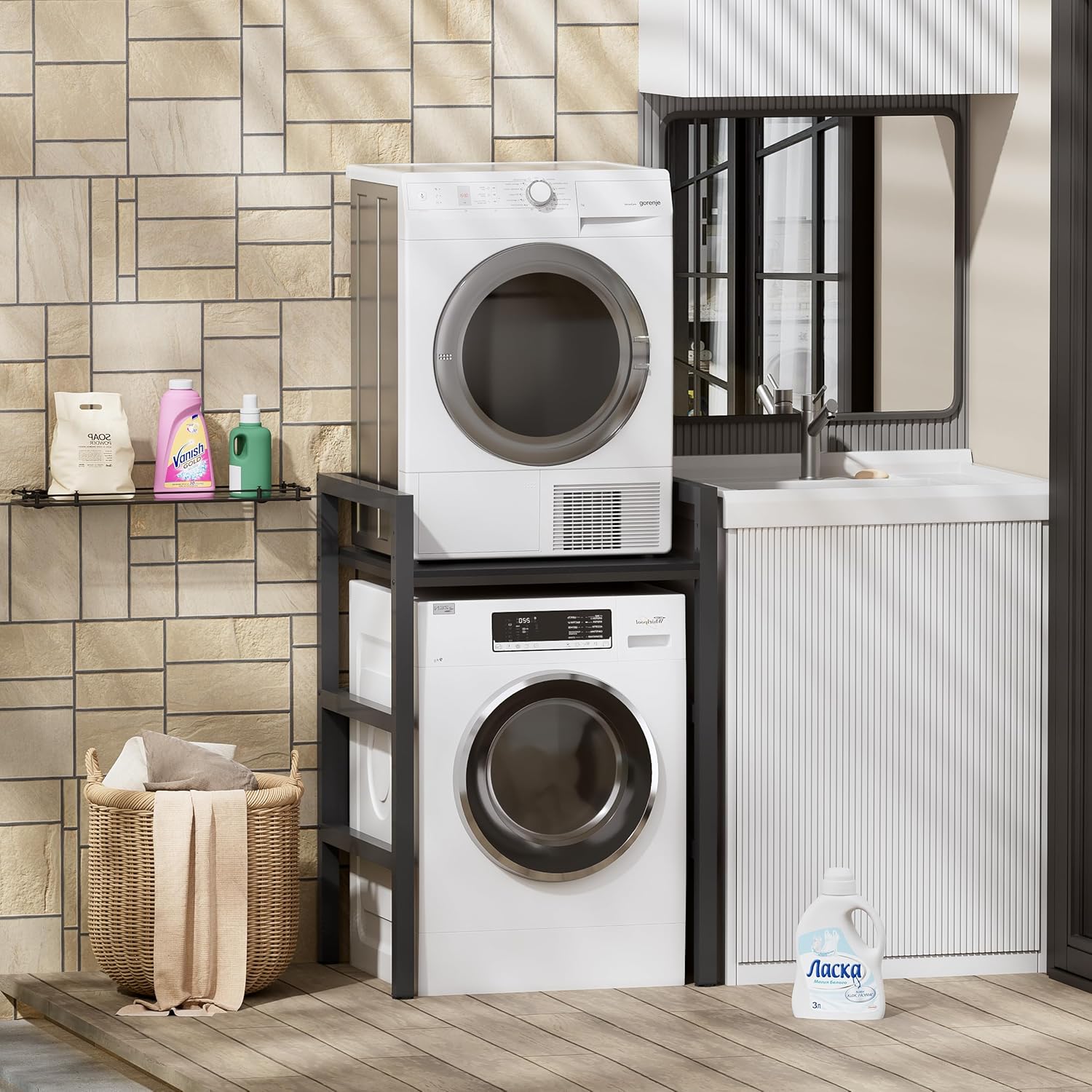 MSFE Regal über Waschmaschine,Höhenverstellbarer Wäschetrocknerständer,Lagerregal über der Waschmaschine, Tragfähigkeit 350 kg,für Waschmaschine und Trockner,73 * 64 * 110cm,Patentiertes Produkt