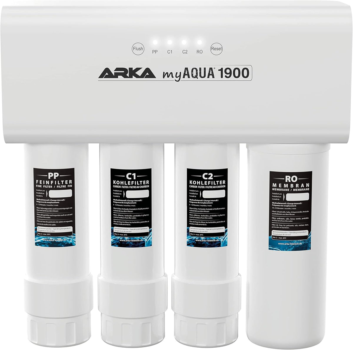 ARKA myAQUA 1900 Umkehrosmoseanlage 1900 L/Tag - Wasserfilter & Enthärtungsanlage, entfernt bis zu 99% Salze, Schadstoffe & Bakterien - Für Aquarien & Haushalt