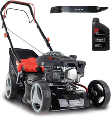 Scheppach Benzin Rasenmäher MS150-42 - 3,5PS | Schnittbreite 42cm | Radantrieb | Stahlgehäuse | Reinigungsfunktion | Mulchfunktion | 45 Liter Fangkorb | Höhenverstellung in 7 Stufen (25-75mm)