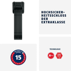 ABUS Faltschloss Bordo Granit XPlus 6500 SH mit Halterung - Fahrradschloss aus gehärtetem Stahl - ABUS-Sicherheitslevel 15-110 cm - Schwarz