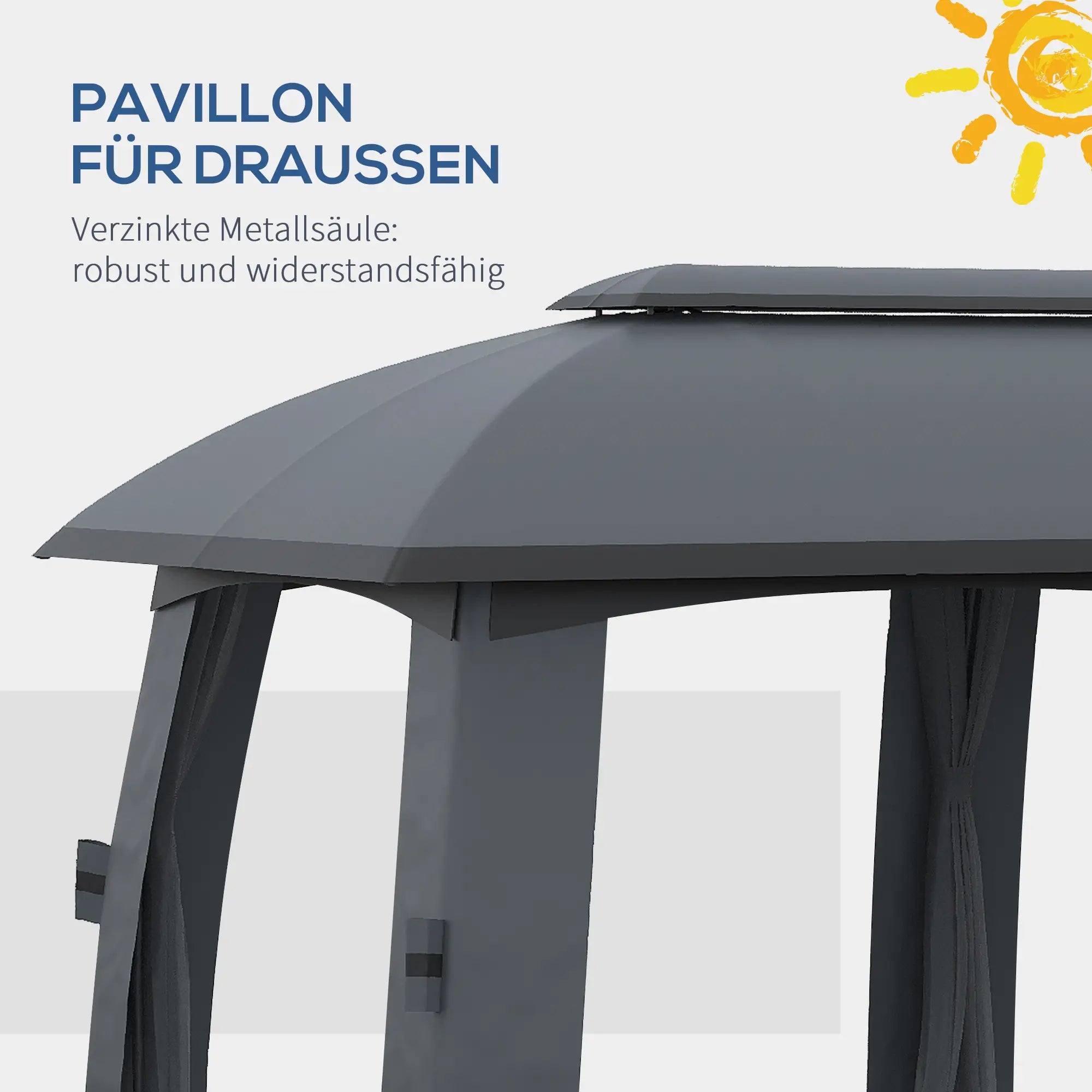 Outsunny Gartenpavillon mit Winddach und Vorhängen